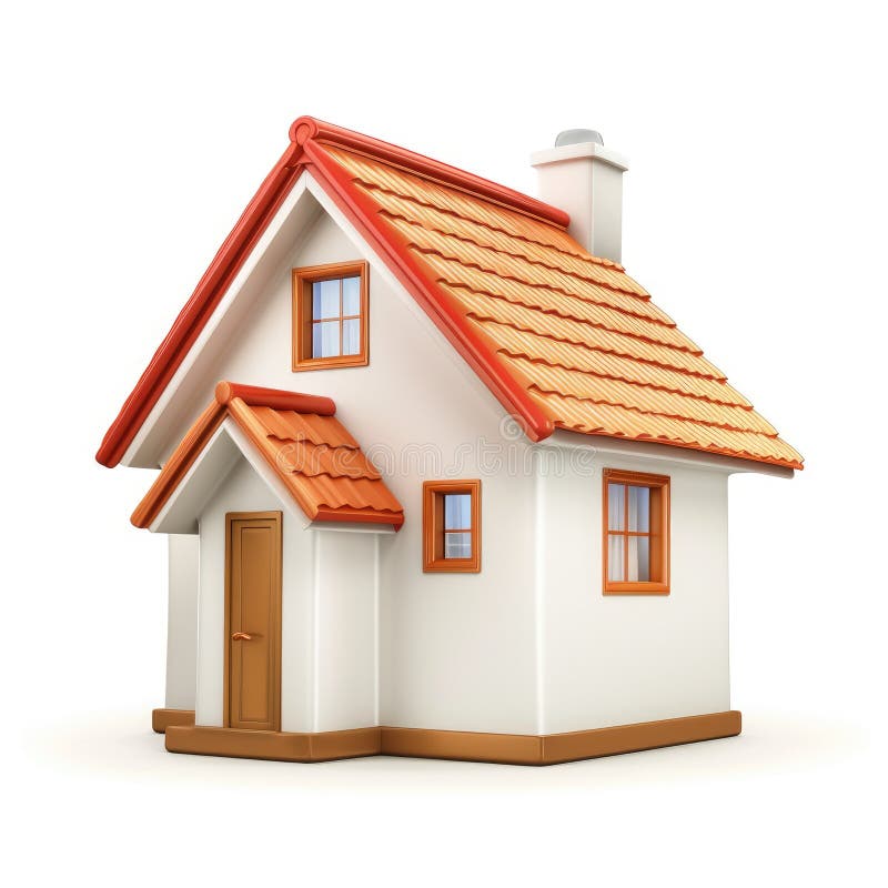Pequeña y encantadora casa con baldosas de color naranja Hogar Render 3D exterior libre illustration