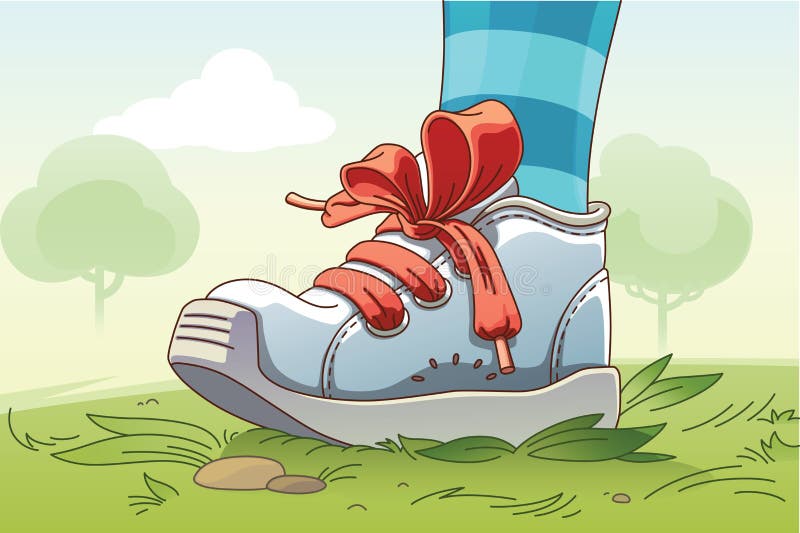Pequeña zapatilla de deporte en la hierba ilustración del vector Pequeña zapatilla de deporte en la hierba ilustración del vector