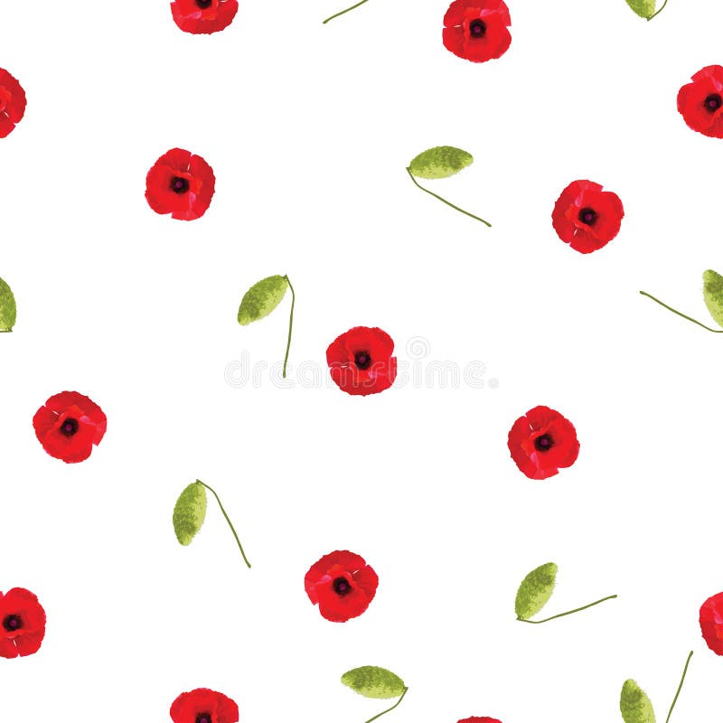 Pequeñas flores de las amapolas rojas inconsútiles del estampado de flores con el brote en blanco ilustración del vector Pequeñas flores de las amapolas rojas inconsútiles del estampado de flores con el brote en blanco ilustración del vector