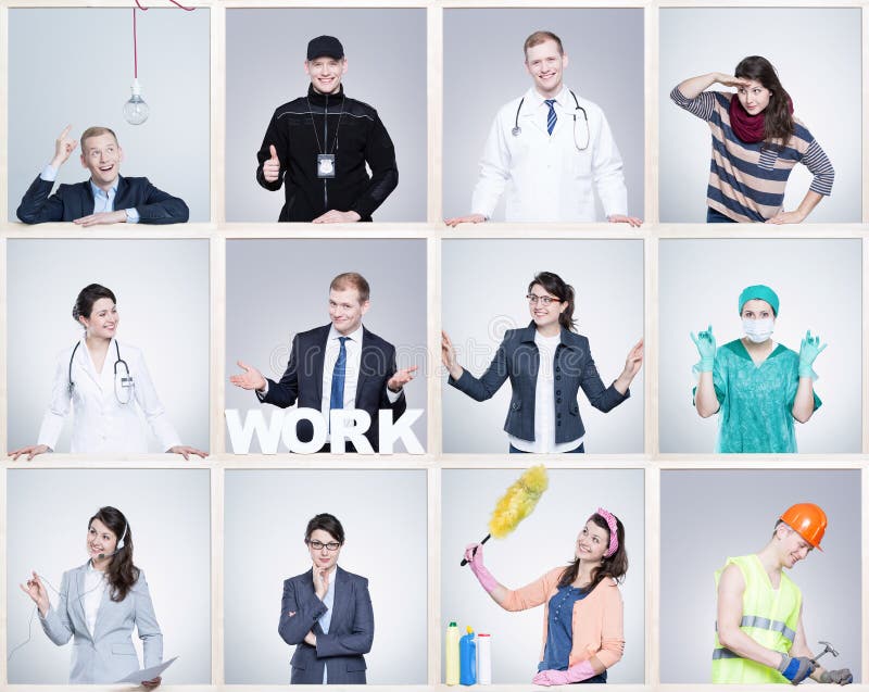 Pequeñas imágenes del hombre joven y de la mujer en diverso empleo Uniformes específicos del trabajo que llevan fotos de archivo libres de regalías Pequeñas imágenes del hombre joven y de la mujer en diverso empleo Uniformes específicos del trabajo que llevan fotos de archivo libres de regalías