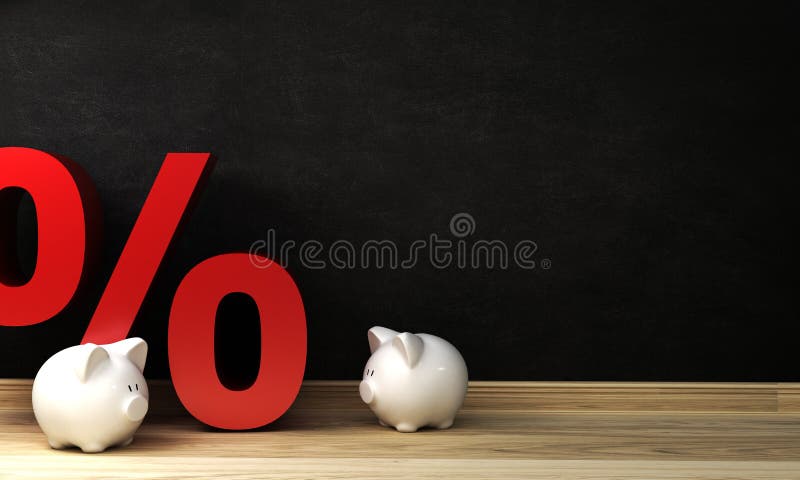 Pequeño banco de cerdo con porcentaje de robles como descuento conzamiento 3d renderización libre illustration