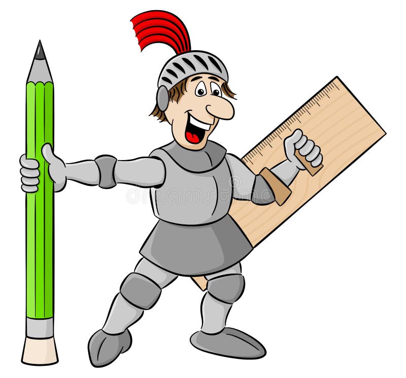 Pequeño caballero armado con el lápiz y la regla ilustración del vector Pequeño caballero armado con el lápiz y la regla ilustración del vector
