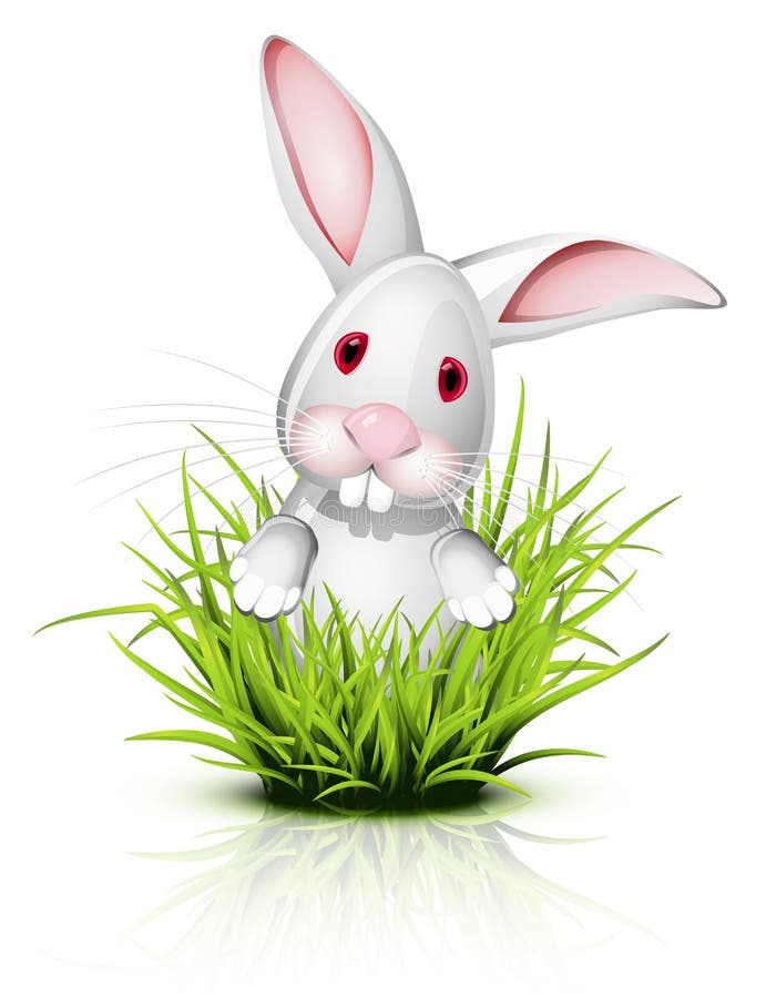 Pequeño conejo en hierba stock de ilustración Pequeño conejo en hierba stock de ilustración