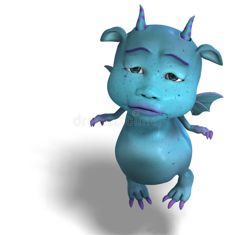 3D rendering of a little blue cute toon dragon devil with clipping path and shadow over white. 3D rendering of a little blue cute toon dragon devil with clipping path and shadow over white
