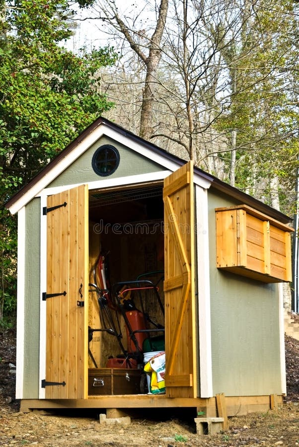 A shed for storage of gardening tools. A shed for storage of gardening tools.