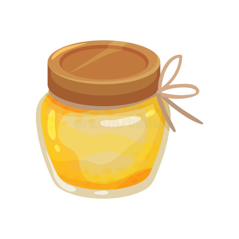 Pequeño tarro de cristal de miel fresca Producto orgánico y sano Comida dulce Diseño del vector de la historieta libre illustration Pequeño tarro de cristal de miel fresca Producto orgánico y sano Comida dulce Diseño del vector de la historieta libre illustration