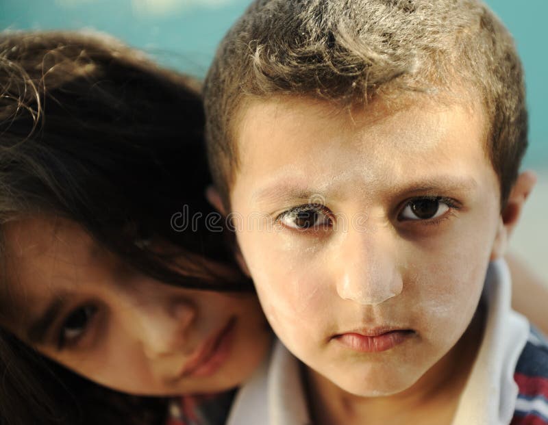 Little dirty brother and sister, poverty , bad condition. Little dirty brother and sister, poverty , bad condition