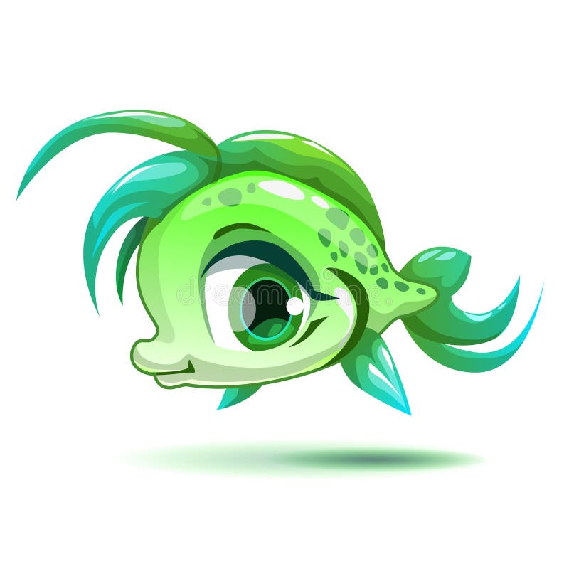 Pequeños pescados verdes de la muchacha de la historieta linda ilustración del vector Pequeños pescados verdes de la muchacha de la historieta linda ilustración del vector