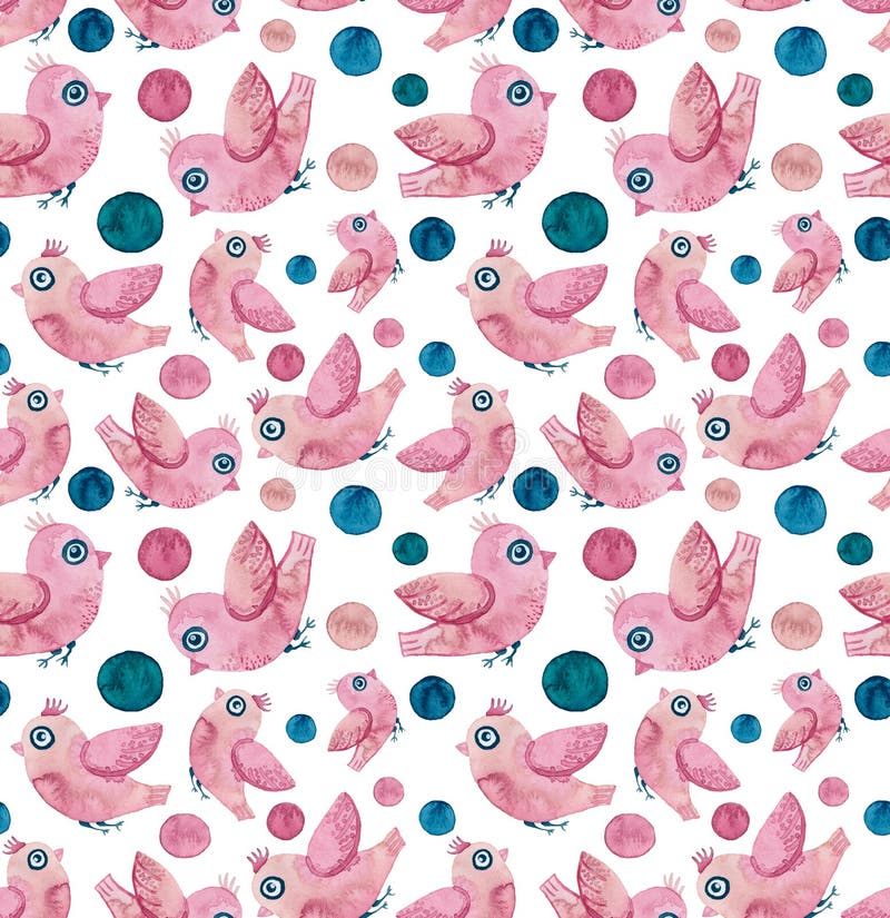Download Pequeños Pájaros Rosados De La Acuarela Y Dots Seamless Texture Azul Profundo Stock de ilustración - Ilustración de divertido, decoración: 77883521