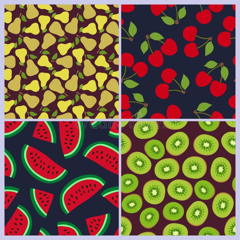 Pera, cereza, sandía, modelo inconsútil del kiwi Bayas y frutas Dise?o de la moda Impresi?n de la comida para el vestido, falda stock de ilustración Pera, cereza, sandía, modelo inconsútil del kiwi Bayas y frutas Dise?o de la moda Impresi?n de la comida para el vestido, falda stock de ilustración