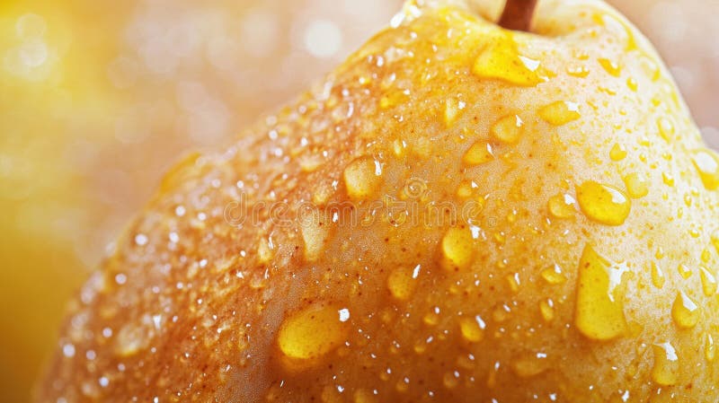Pera madura fresca con gotitas de agua macro detalle para el diseño de alimentos stock de ilustración