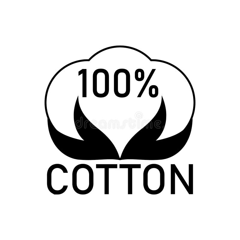 100 Percent Cotton Fabric. Linear Vector Label and Icon on Blank