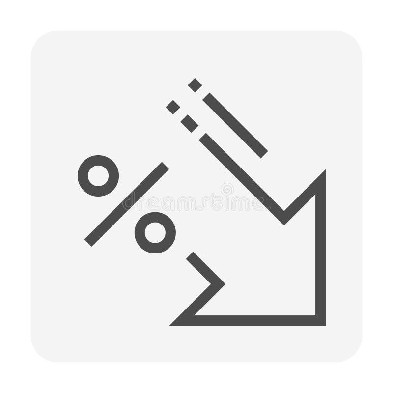 Percent decrease vector design. Consist of down arrow and percent sign, icon or symbol. Concept for percentage of interest rate, loss profit, stock price or discount. Editable line stroke 48x48 px. n. Decrease arrow icon vectors