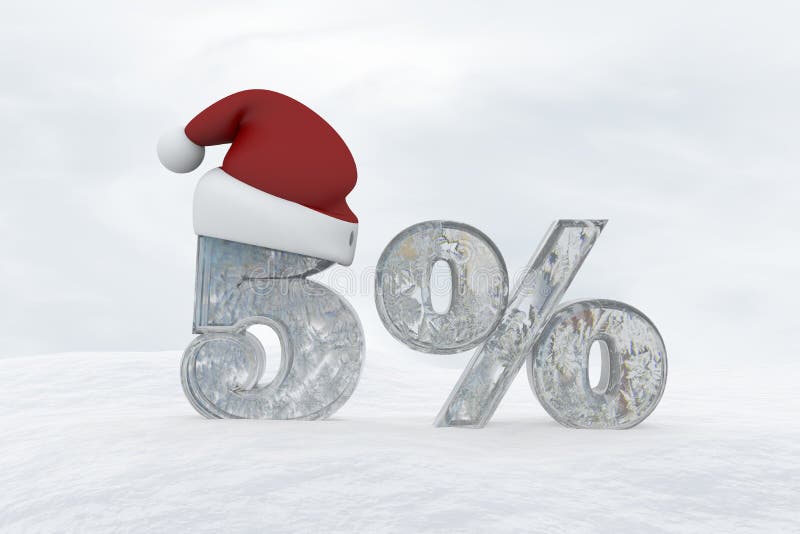 5 percent discount ice number with christmas hat 3d rendering illustration