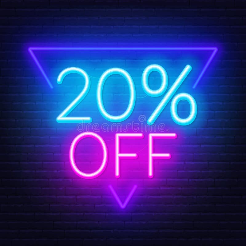20 Percent Off Neon Lettering On Brick Wall Background Stock 20-percent-off-neon-lettering-on-brick-wall-background-stock