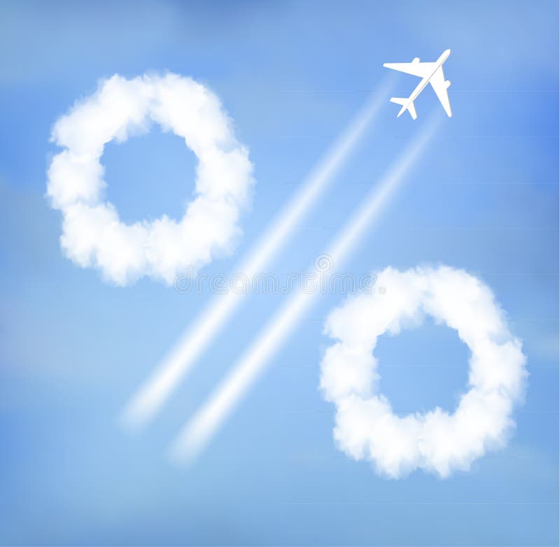 The percent sign of clouds from an airplane trail. Aircraft arrival sign vectors