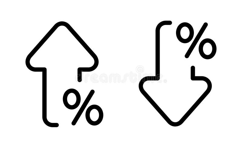 Percentage increase and decrease on a white background. Percent discount vector icon reduction arrow decrease vectors