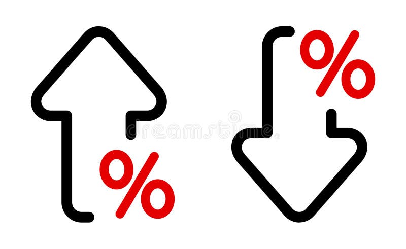 Percentage increase and decrease on a white background. Percent discount vector icon reduction arrow decrease vectors