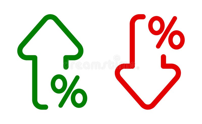Percentage increase and decrease. On a white background. Percent discount vector icon reduction arrow decrease vectors