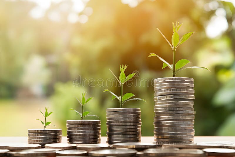 Percentage model with coins stack, banking system concept stock illustration