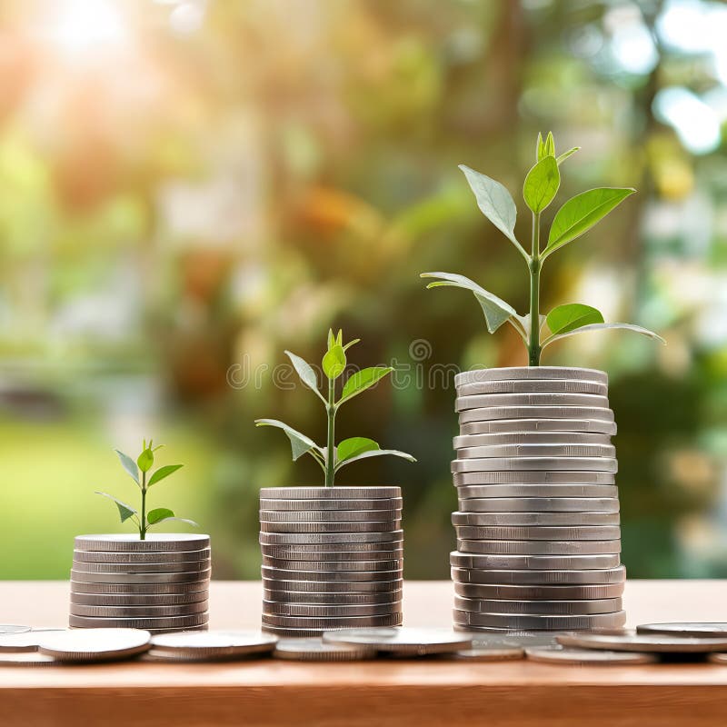 Percentage model with coins stack, banking system concept royalty free illustration