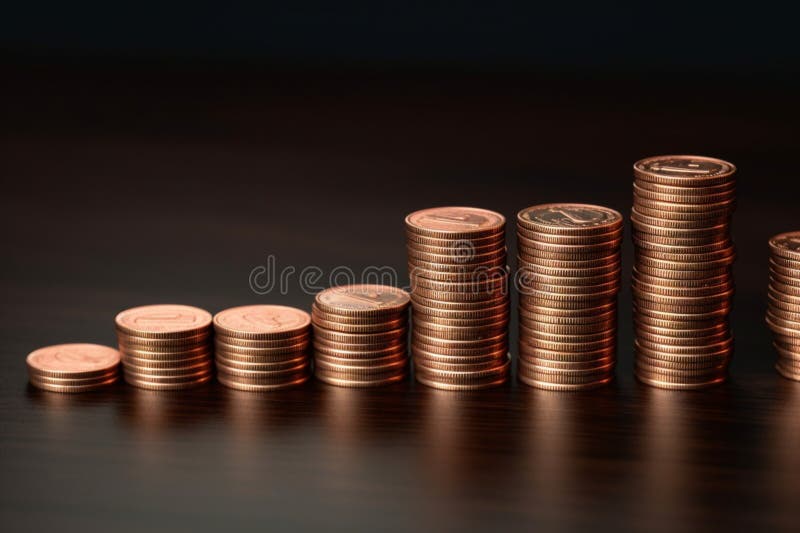 Percentage model with coins stack symbolizing banking, interest rates, savings stock illustration