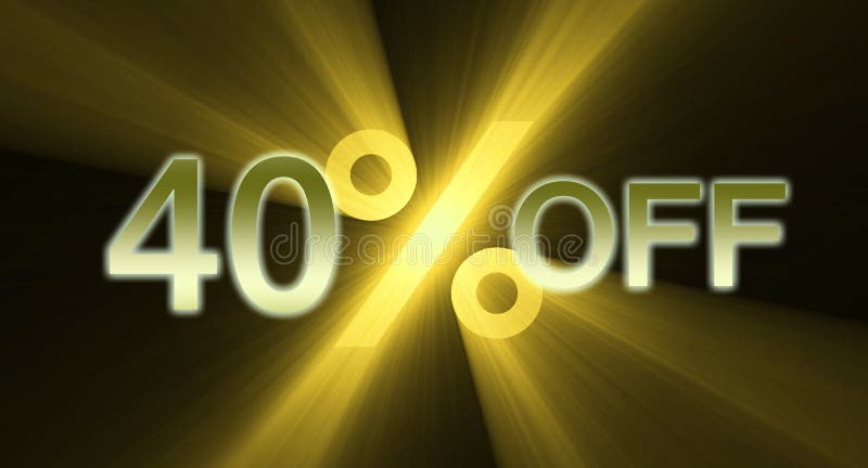 A 40% percent off promotional slogan with unique golden yellow light flare. Slogan icon illustrations