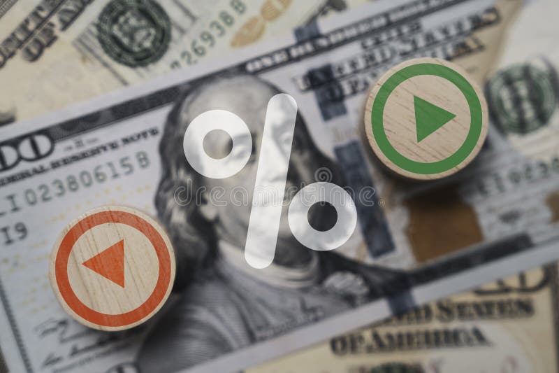 Percentage Sign with Up and Down Arrow on USD Dollar Banknote for ...