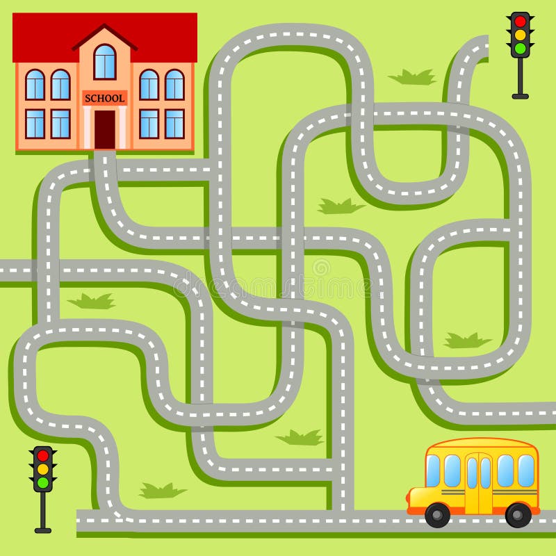 Percorso del ritrovamento dello scuolabus di aiuto alla scuola labirinto Gioco del labirinto per i bambini