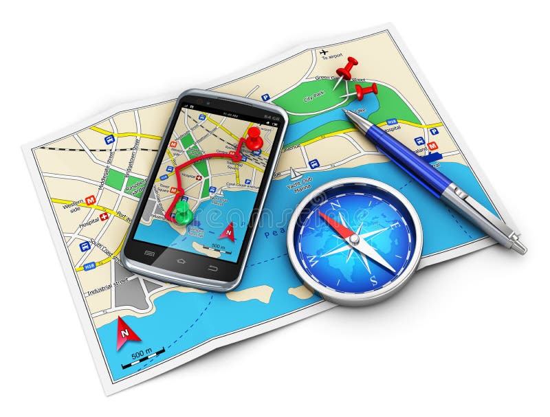 Percorso di GPS, viaggio e concetto di turismo royalty illustrazione gratis Percorso di GPS, viaggio e concetto di turismo royalty illustrazione gratis