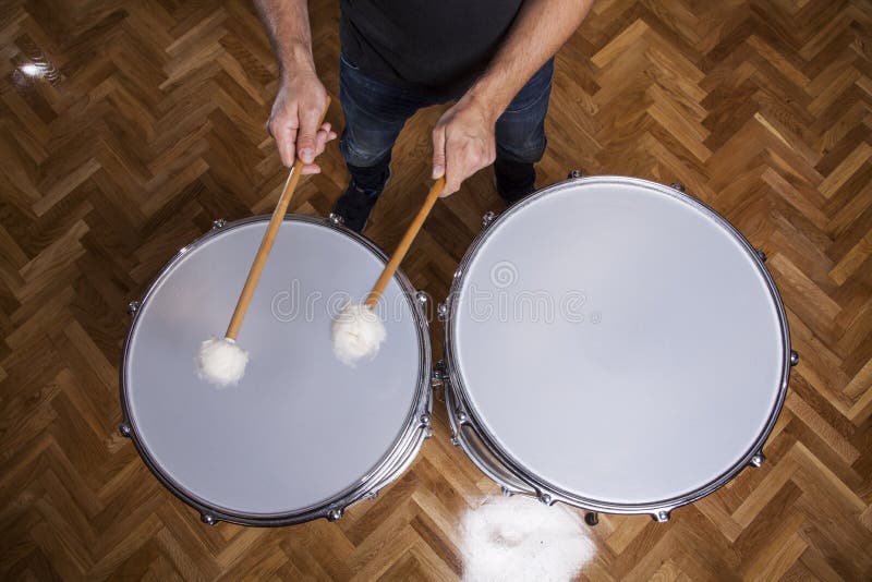 Percussionist Practicing with Two Drums Stock Photo Image of