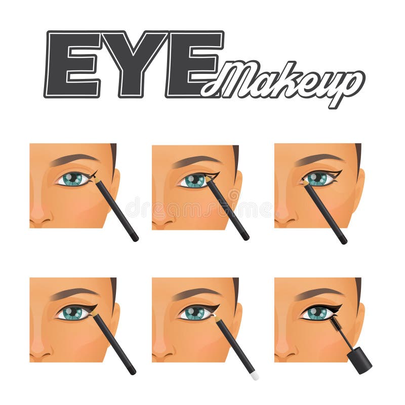 Perfeccione el tutorial con alas del maquillaje del lápiz de ojos stock de ilustración Perfeccione el tutorial con alas del maquillaje del lápiz de ojos stock de ilustración