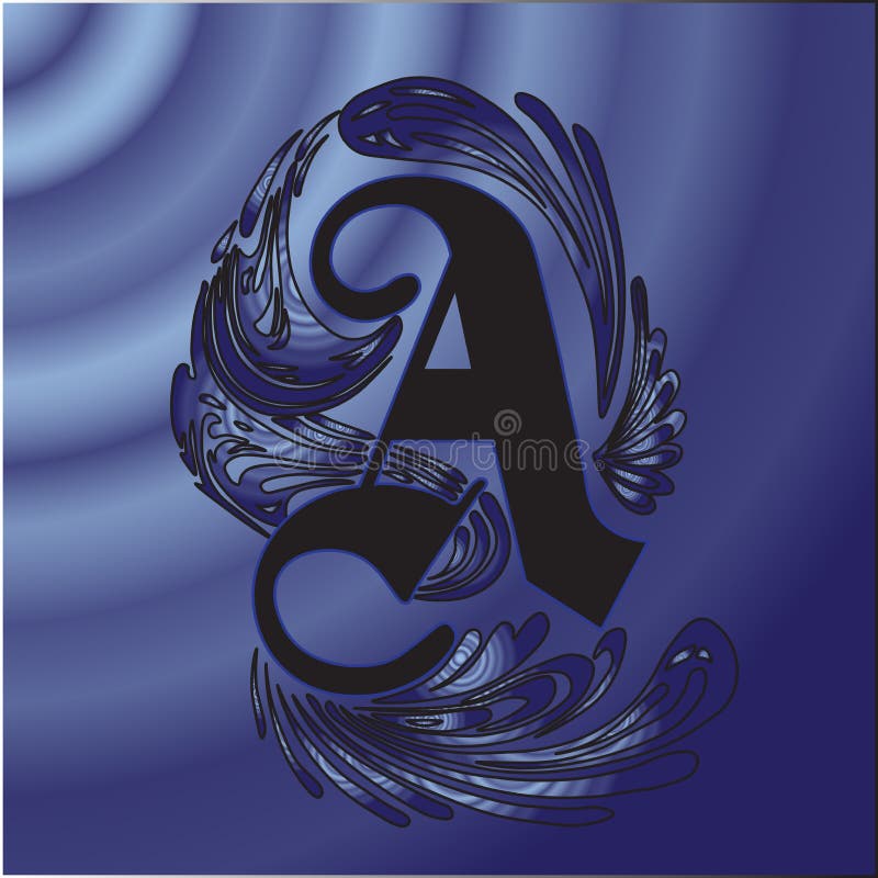 Perfect capital letter from Gothic font. Curls, plant, stylized, letters, letter, color, blue, black, gothic, internet, background royalty free illustration