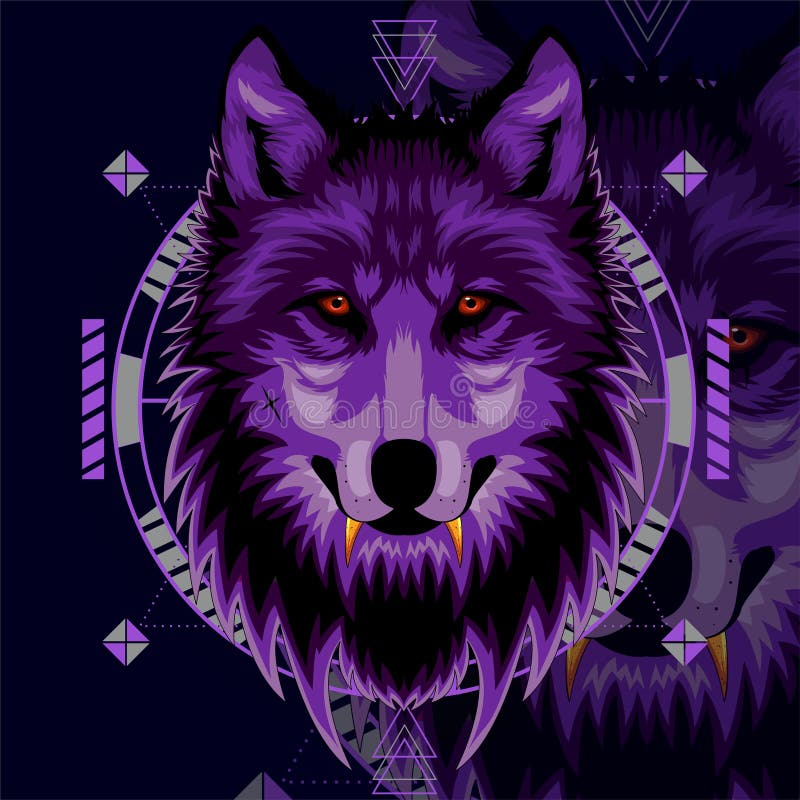 Premium Vector  Three head wolf with purple gradient