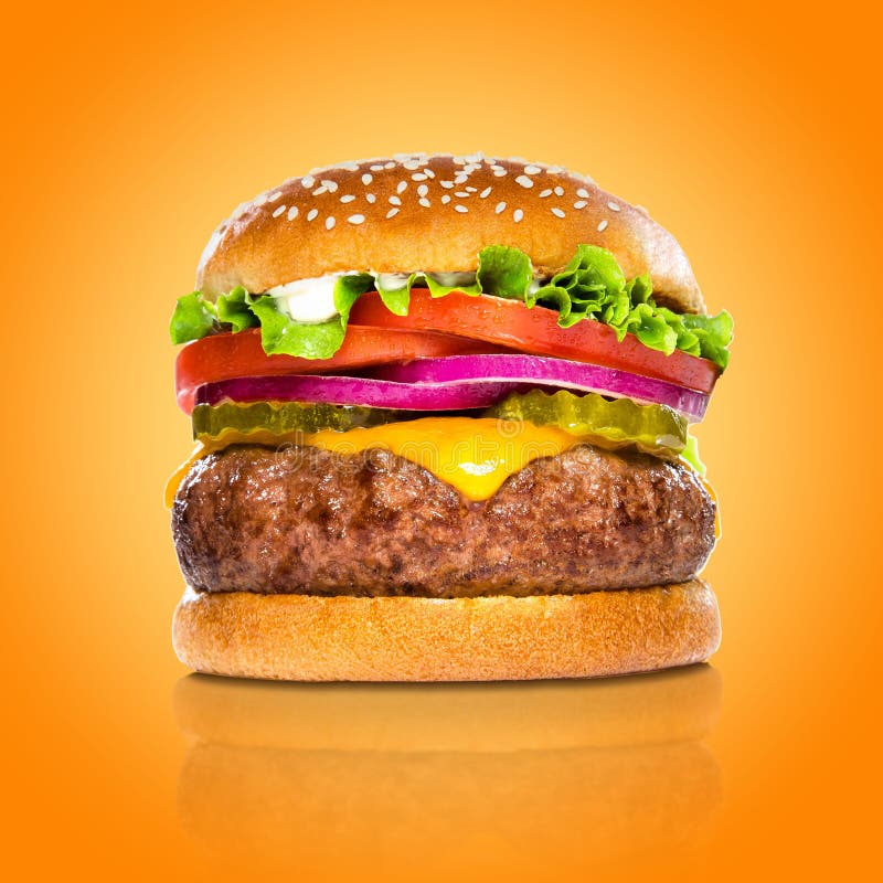 Perfect hamburger classic burger american cheeseburger isolated on colorful orange background royalty free stock image Perfect hamburger classic burger american cheeseburger isolated on colorful orange background royalty free stock image