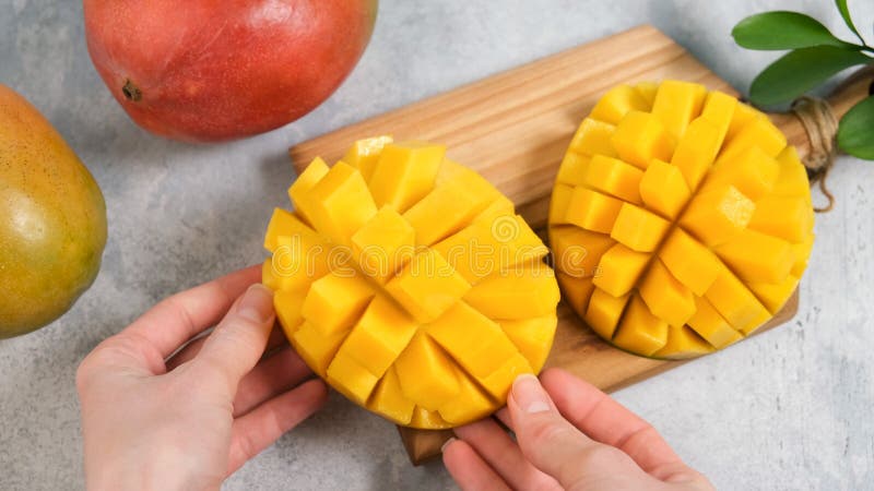 Perfect mango slice cut in cubes royalty free stock photo