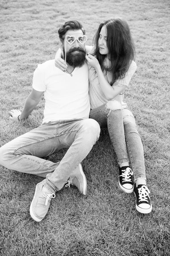 Perfect Pair For Perfect Couple Couple In Love Having Fun With Prop Glasses Couple Of Bearded