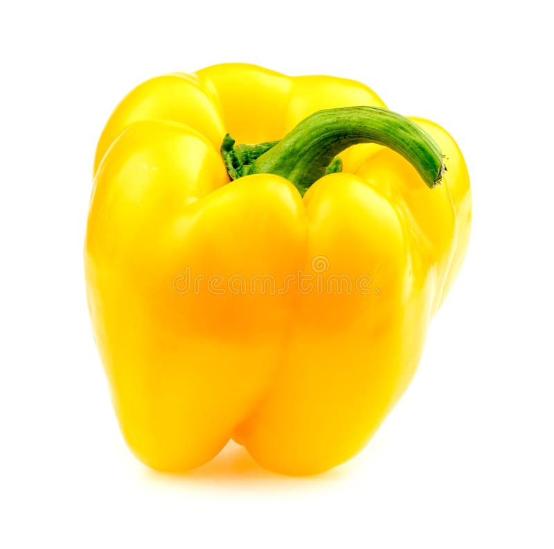 Perfect przyglądający koloru żółtego pieprzu capsicum odizolowywający na bielu fotografia stock Perfect przyglądający koloru żółtego pieprzu capsicum odizolowywający na bielu fotografia stock