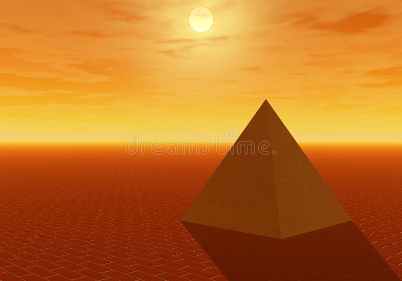 Zlatý západ slnka ukazuje zlatý pyramída na perfektné tehla povrch.