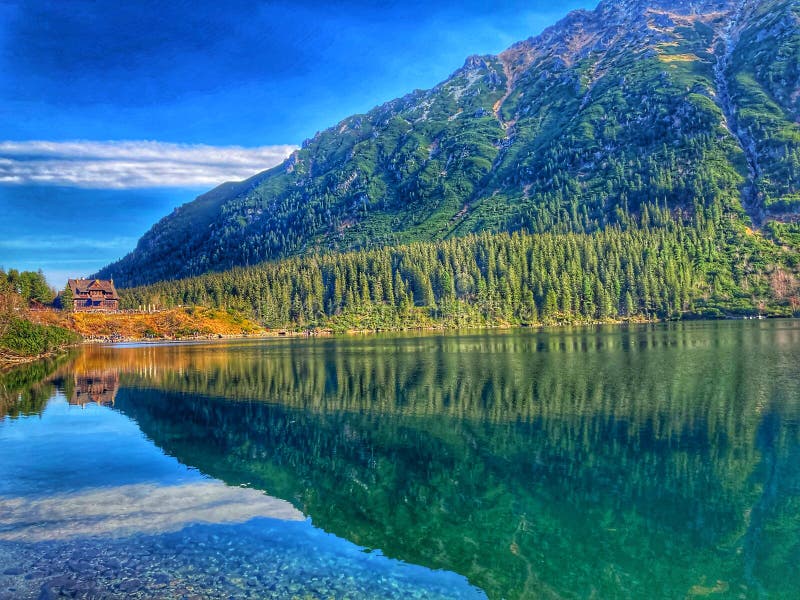 Perfect Reflection of Decending Mountain in Transparent Water Morskie ...