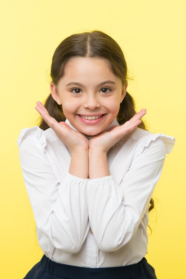 Perfect Smile Girl Happy Demonstrates Her Perfect Smile Yellow