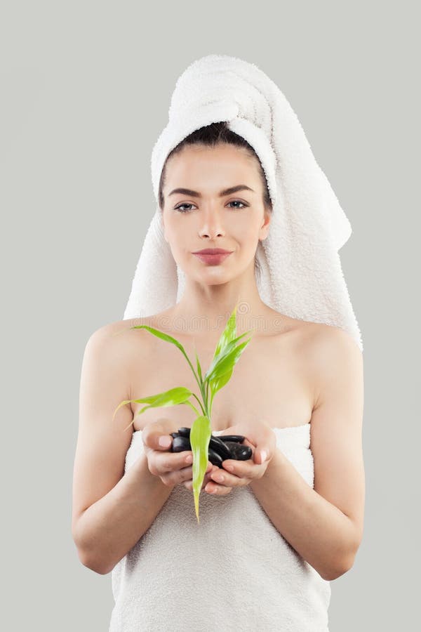 Perfect Spa Girl with Clear Skin and White Towel