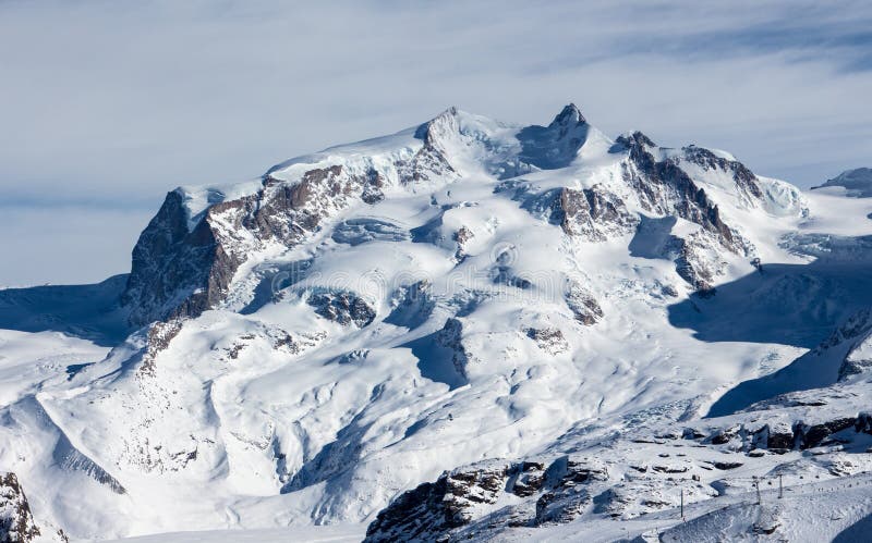 Panorama Zermatt monte rosa view mountain winter snow landscape Swiss Alps clouds