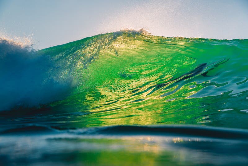 Perfect Wave at Sunset. Ocean Wave for Surfing in Hawaii Stock Image - Image of aqua, atlantic