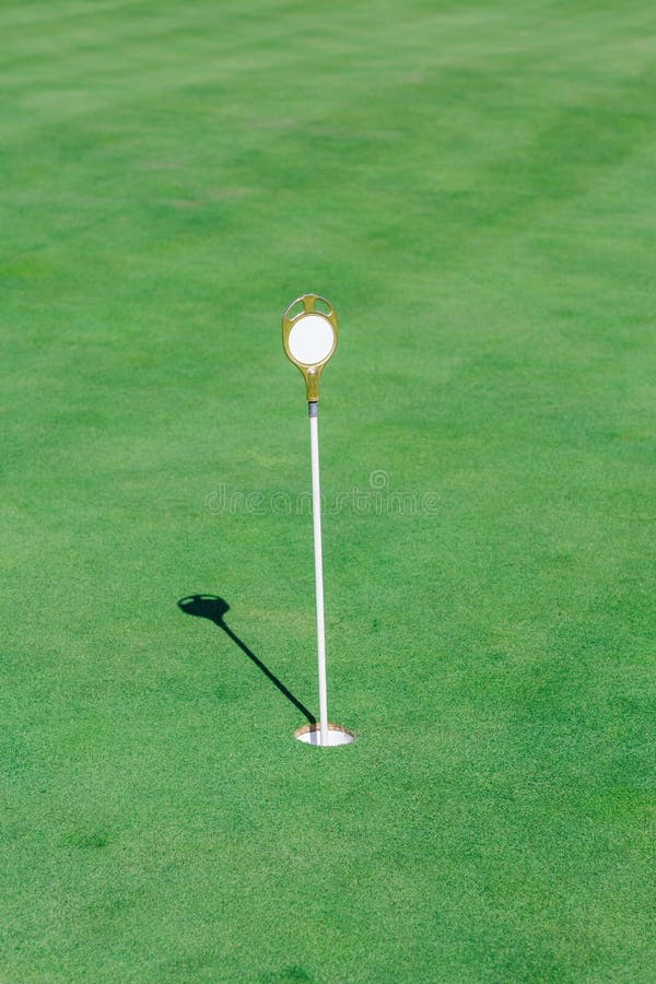 Perfect Wavy Green Ground on Golf Course with a Flag Stock Image
