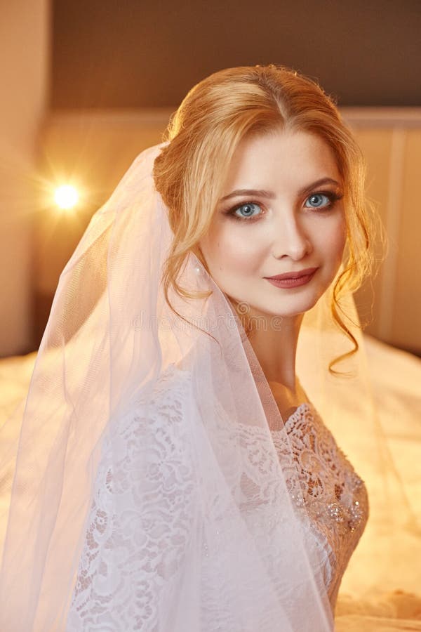 Perfect Wedding Day of Woman Bride, Portrait of Girl in White we Stock ...