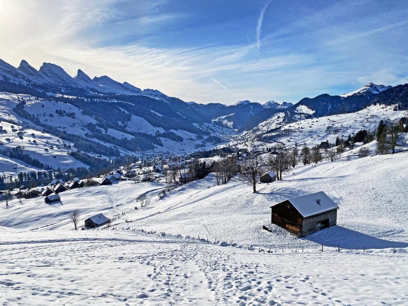 Perfect Winter Alpine Landscape in the Thur River Valley between the ...