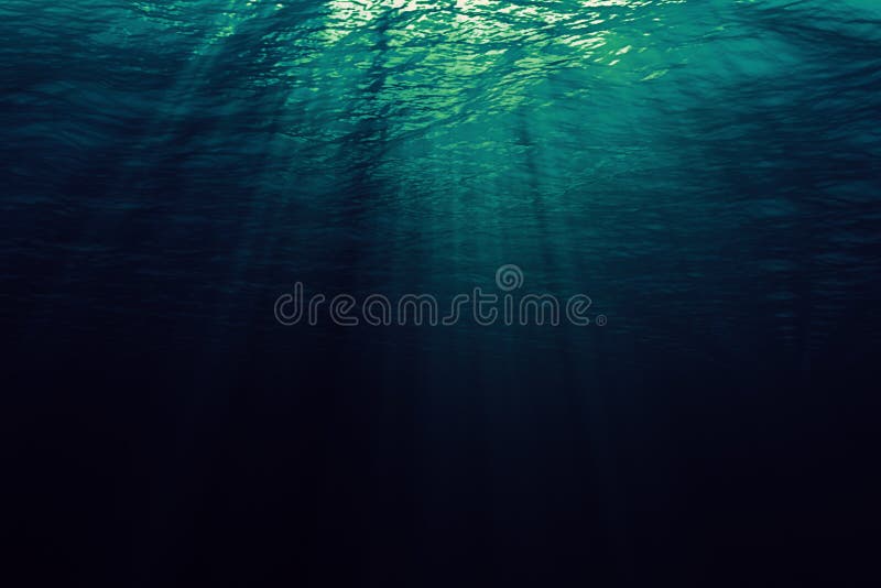 Perfectly seamless of deep blue and green ocean waves from underwater background with micro particles flowing, light rays shining