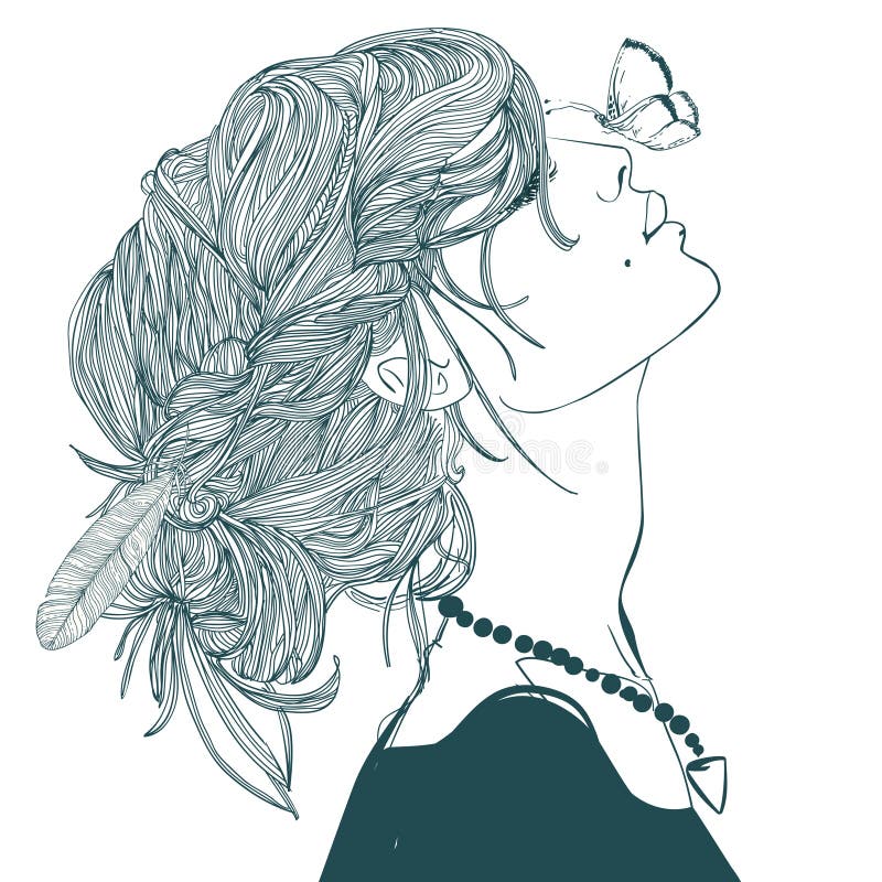 Perfil da mulher bonita com borboleta ilustração royalty free