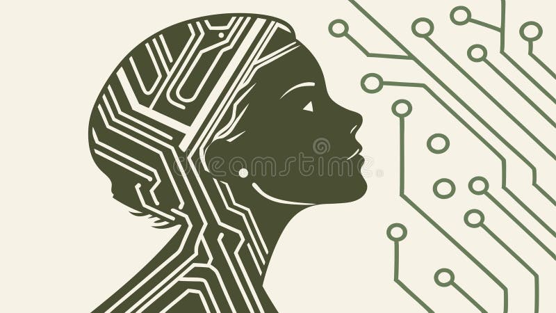 Perfil de las mujeres con líneas de circuito que simbolizan la tecnología y el diseño de vectores de IA AI Generativa AI libre illustration